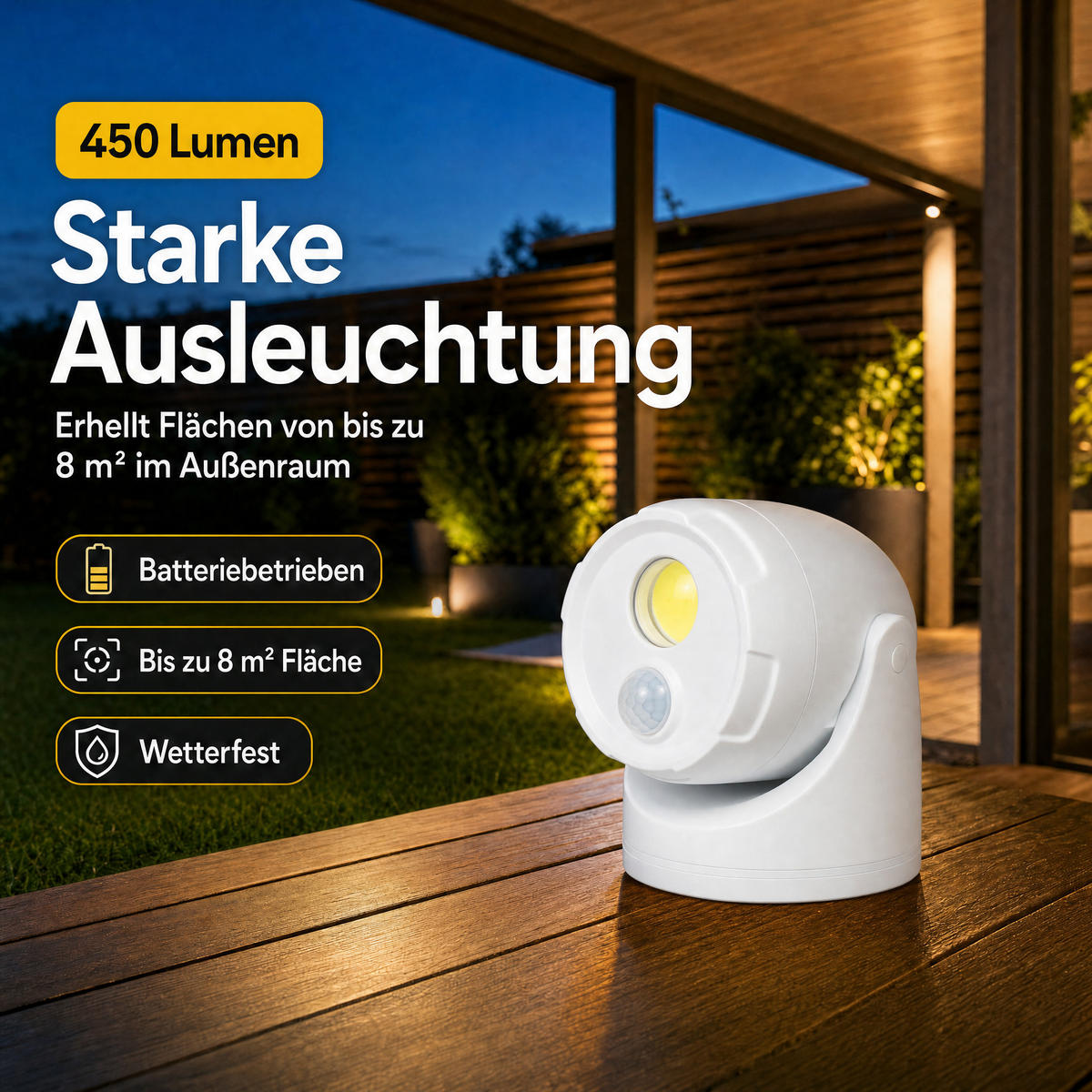 LED-BATTERIE-SPOT-STRAHLER - mit Bewegungsmelder und Erdspieß für Außenbereich, 3er-Set D-Batterien inklusive - Weiß, Kunststoff (10.9/10.9/17cm) - Northpoint
