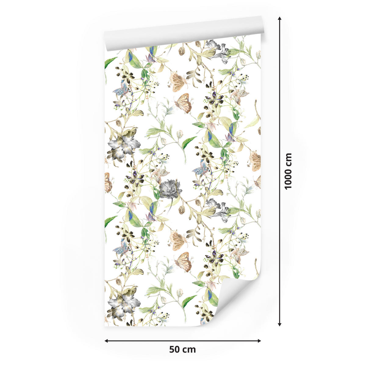 VLIESTAPETE Wiesenblumen im Retro-Stil – Grün, Beige, Weiß – 50x1000 cm - Beige/Weiß, Papier (50/1000cm) - Muralo