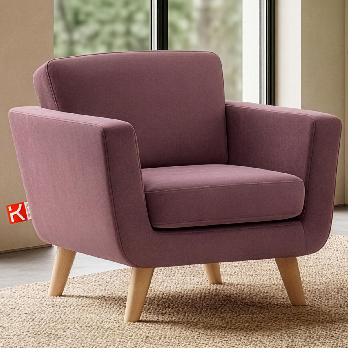 SESSEL TAGIO Massivholz-Beine, rosa - Koralle/Braun, Buchenholz/Textil (86/80/88cm) - KONSIMO®