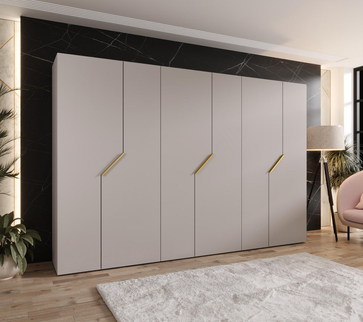 DREHTÜRENSCHRANK 202/300/52 6-türig - Beige/Goldfarben, Holz/Metall (300/202/52cm) - Abiks Möbel
