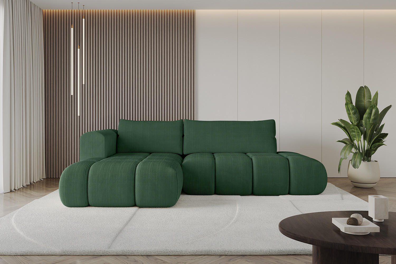 ECKSOFA Ottomane Links CLOUD-L 289x180x40 Grün Cord - Grün, Holzwerkstoff/Kunststoff (180/289cm) - ALTDECOR