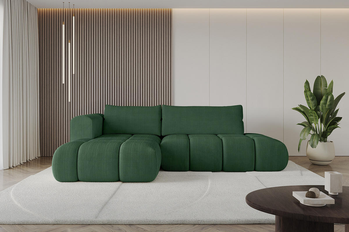 ECKSOFA Ottomane Links CLOUD-L 289x180x40 Grün Cord - Grün, Holzwerkstoff/Kunststoff (180/289cm) - ALTDECOR