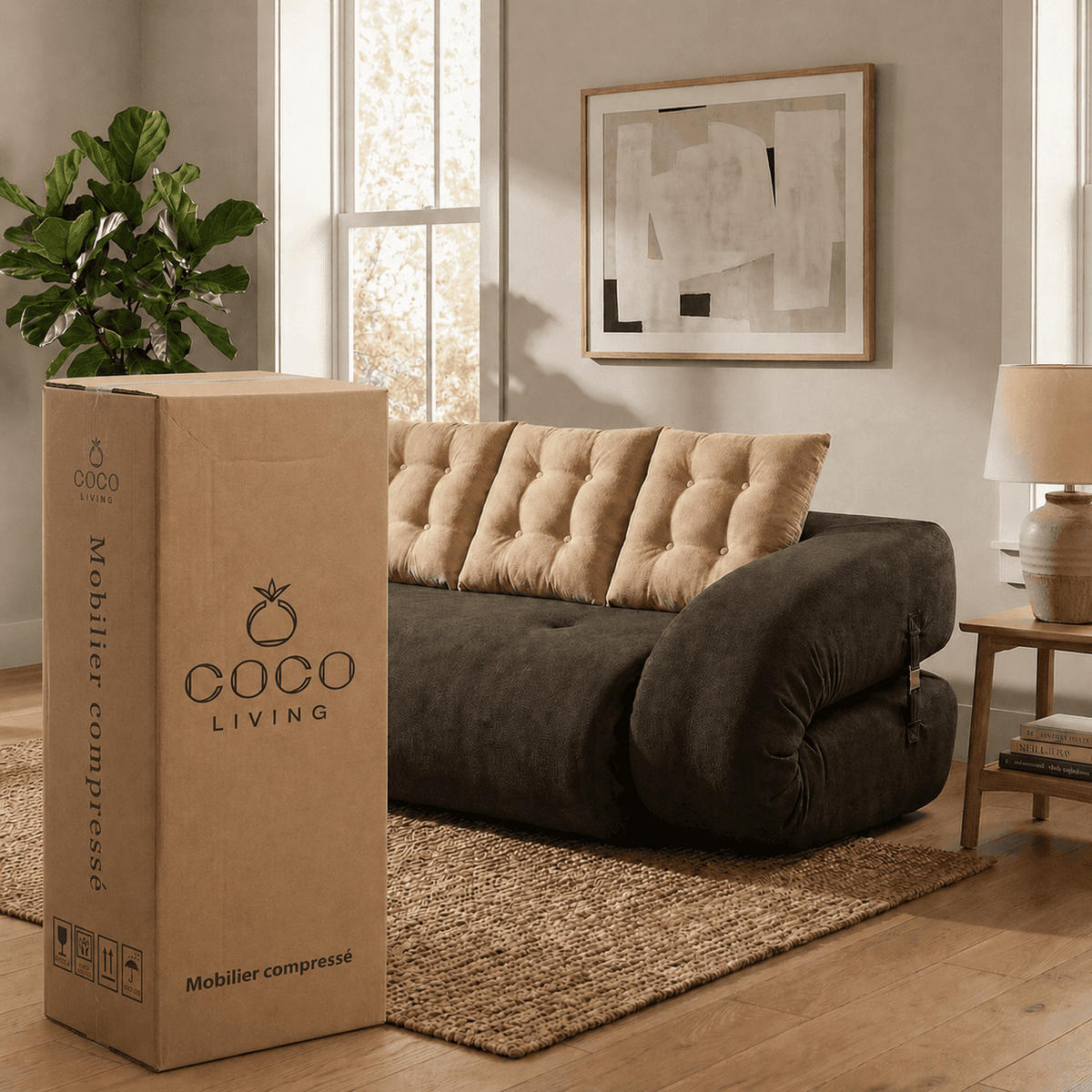 SCHLAFSOFA Okoa 2-Sitzer - Braun Sand - Braun, Textil (160/60/120cm) - COCO Living