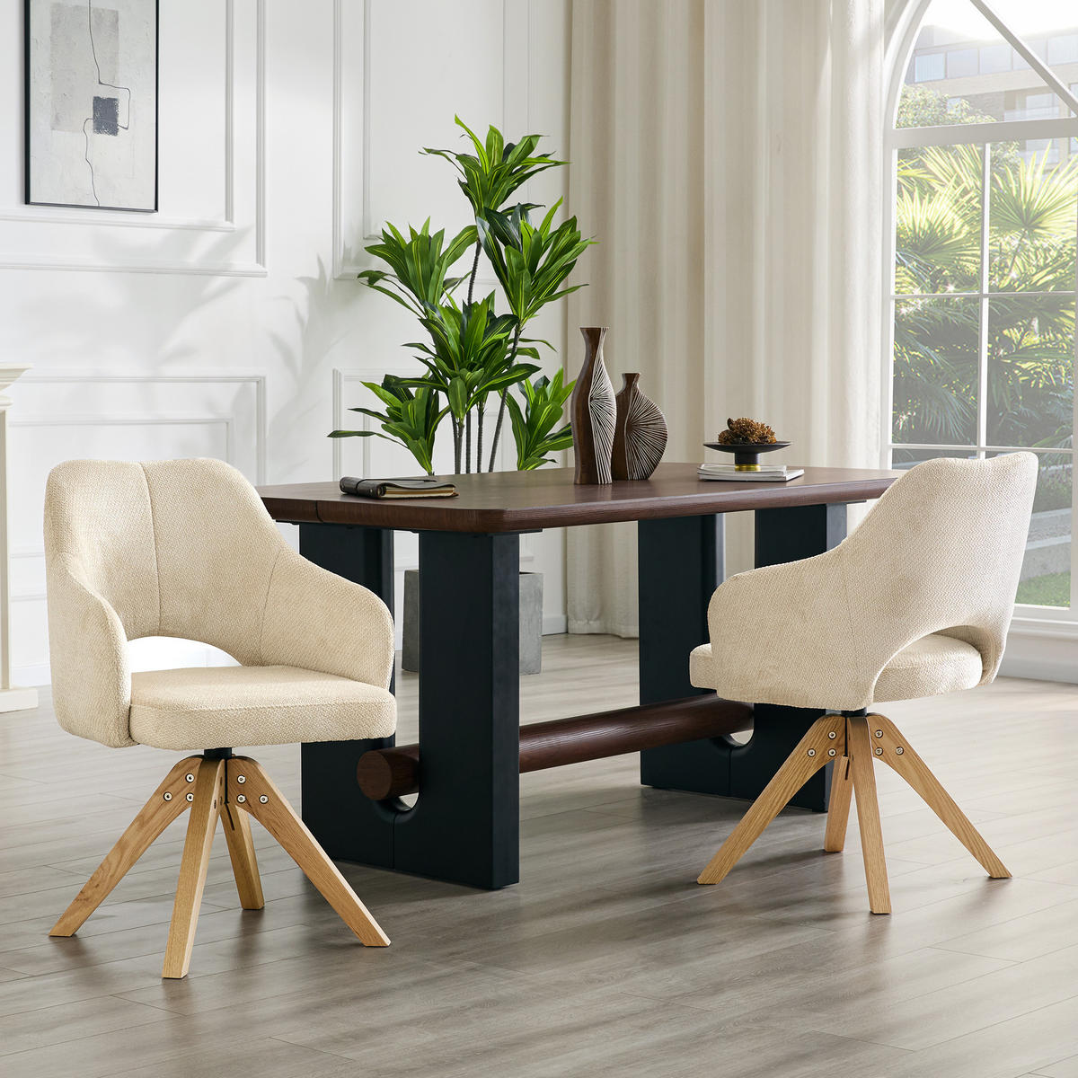 ARMLEHNSTUHL-SET DE-36630 2 Stück mit Stoffbezug und Massivholzbeinen Beige - Beige, Holz (48/85/45cm) - ComfortXL