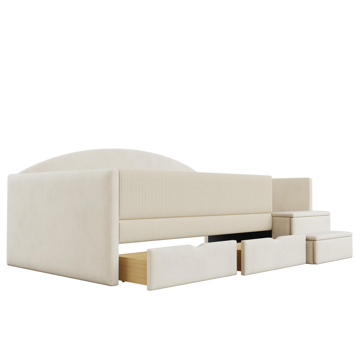 KINDERBETT 90/190 cm in Beige Samt mit 2 Schubladen und Stufen - Beige, Holzwerkstoff/Textil (90/190cm) - WISHDOR