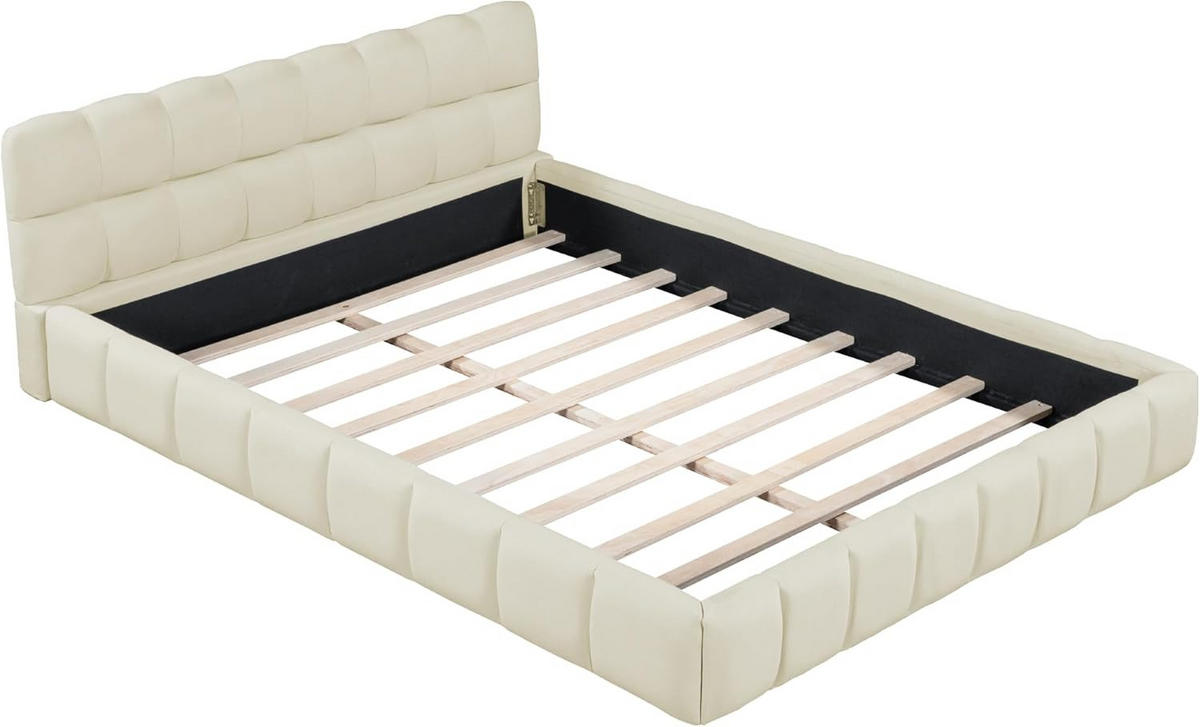 POLSTERBETT 140x190 cm Bubble Design Lattenrost Rückenlehne Leinen beige - Beige, Holz (140/190cm) - LEBENLANG