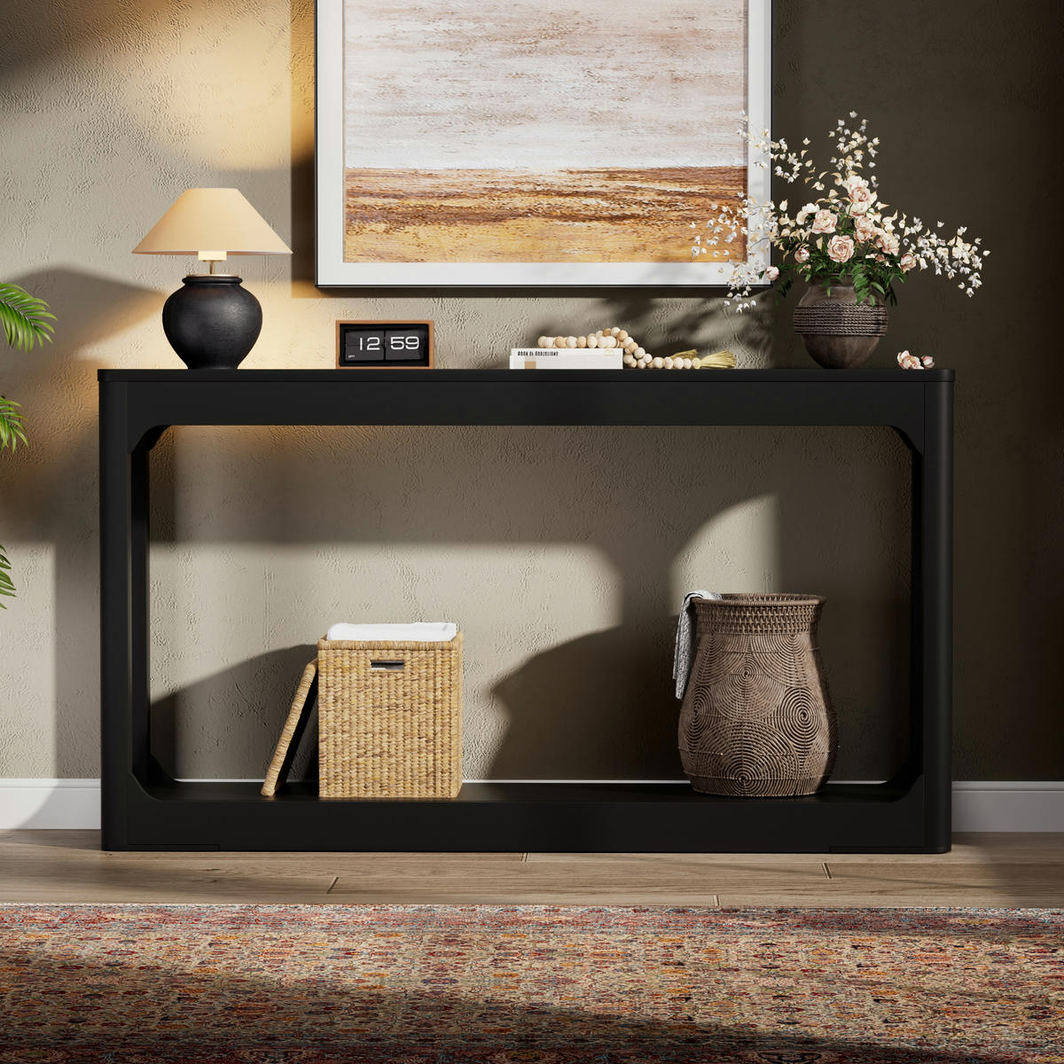 BEISTELLTISCH DE-37275 140 cm lang mit zweistöckigem Stauraum Schwarz - Schwarz, Holzwerkstoff (140/30/79cm) - ComfortXL