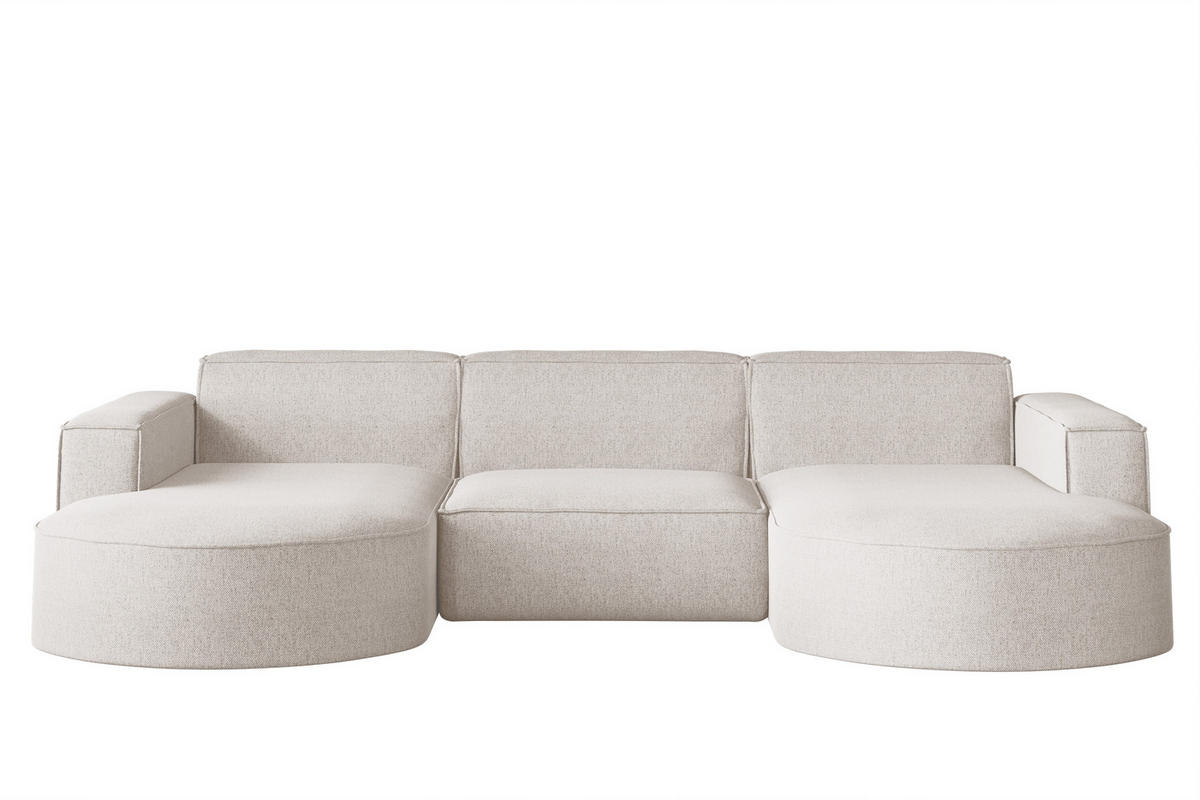 ECKSOFA U-Form MODENA STUDIO Stoff Verita Ecru - Ecru, Holz (165/299cm) - Kaiser Möbel
