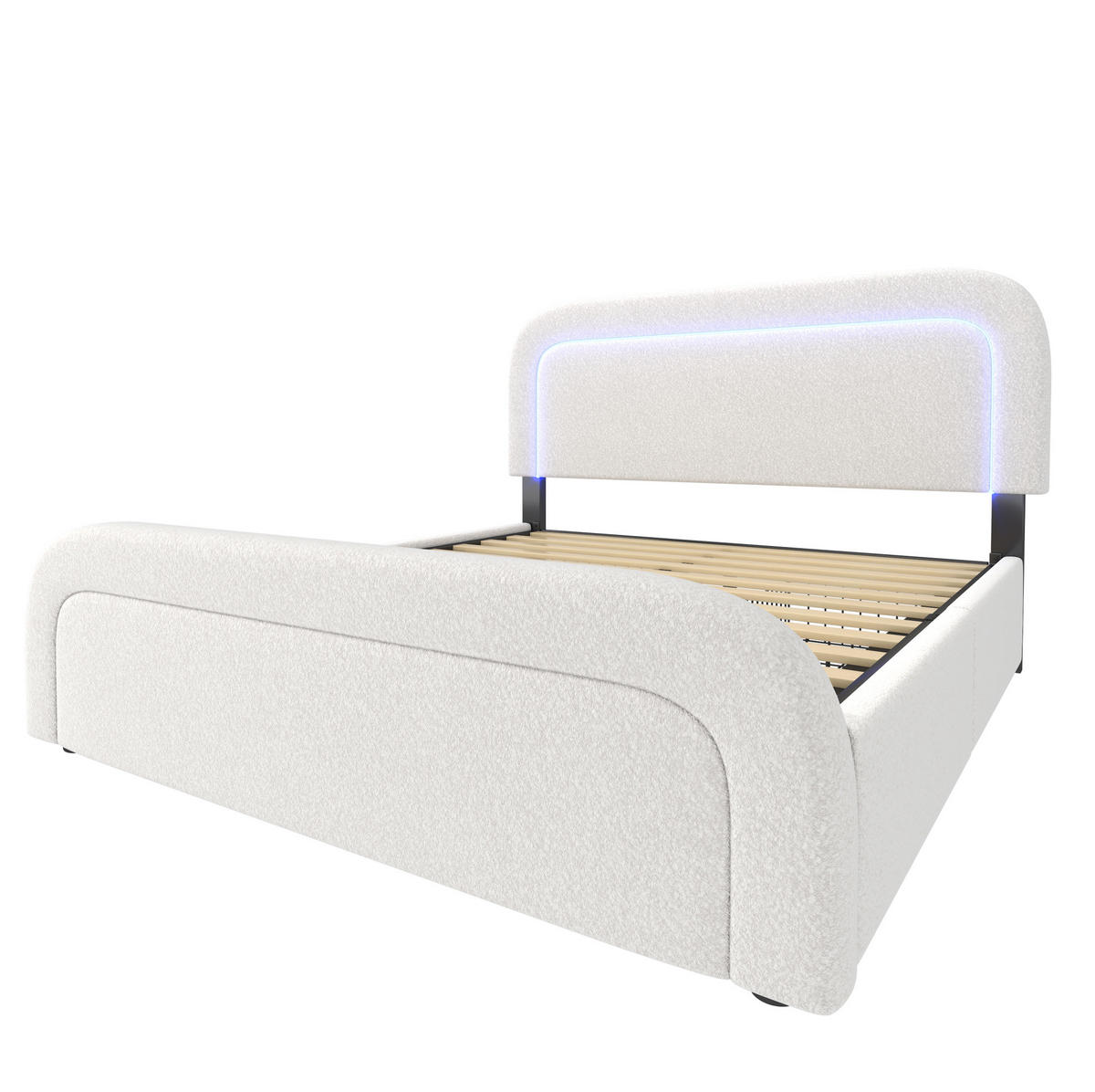 POLSTERBETT 160/200 cm mit USB- und USB-C-Anschluss, LED und 4 Schubladen aus Sherpa, Weiß - Weiß, Textil (160/200cm) - Redom