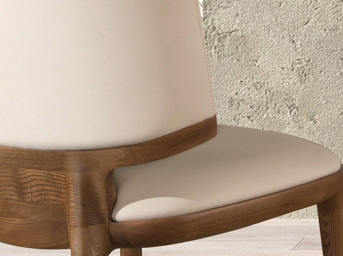 STUHL aus cremefarbenem Kunstleder - Ecru/Beige, Leder/Holz (53/78/55cm) - ANGEL CERDA