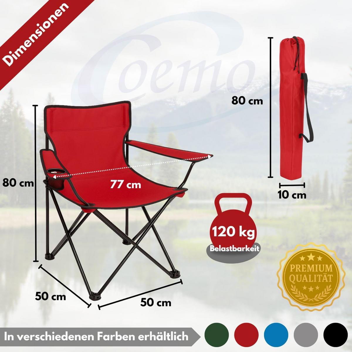 CAMPINGSTUHL FALTBAR 4er Set in Rot - Rot, Metall (50/80/50cm) - Coemo