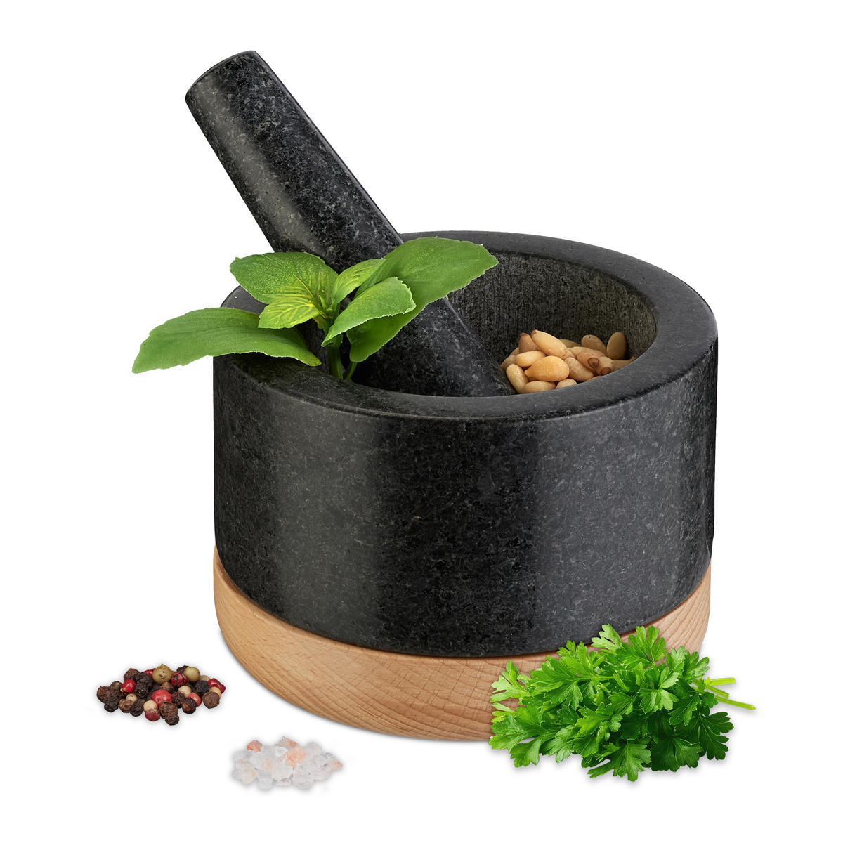 MÖRSER - Multicolor, Holz/Stein (14/10/14cm) - Relaxdays