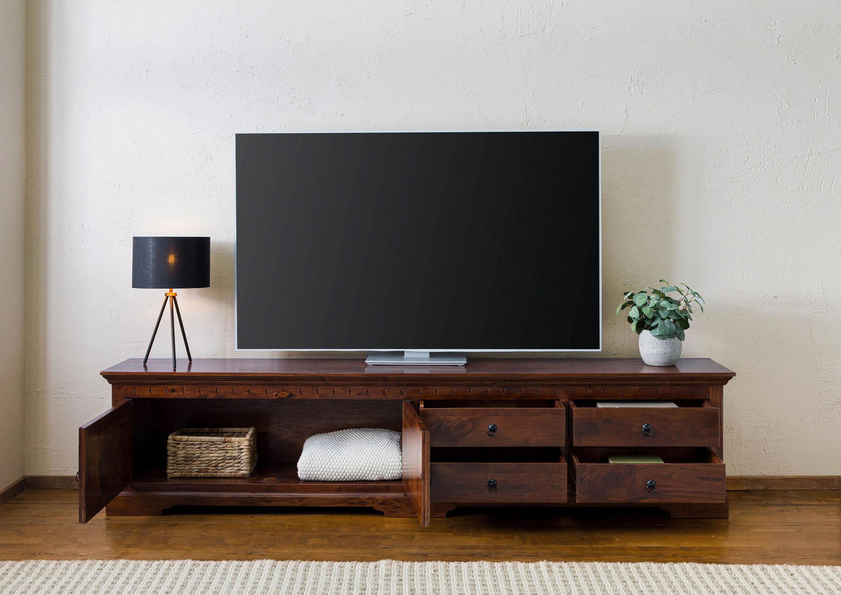 TV-BOARD Akazie 240x40x55 nougat lackiert OXFORD #1017 - Dunkelbraun, Holz (240/55/40cm) - Massivmoebel24
