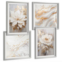 BILDER SET 4er Set - 50x50 cm & 40x60 cm Silberner Rahmen - Blumen, heller Hintergrund, Marmormuster - Silberfarben, Kunststoff (50/50cm) - TULUP