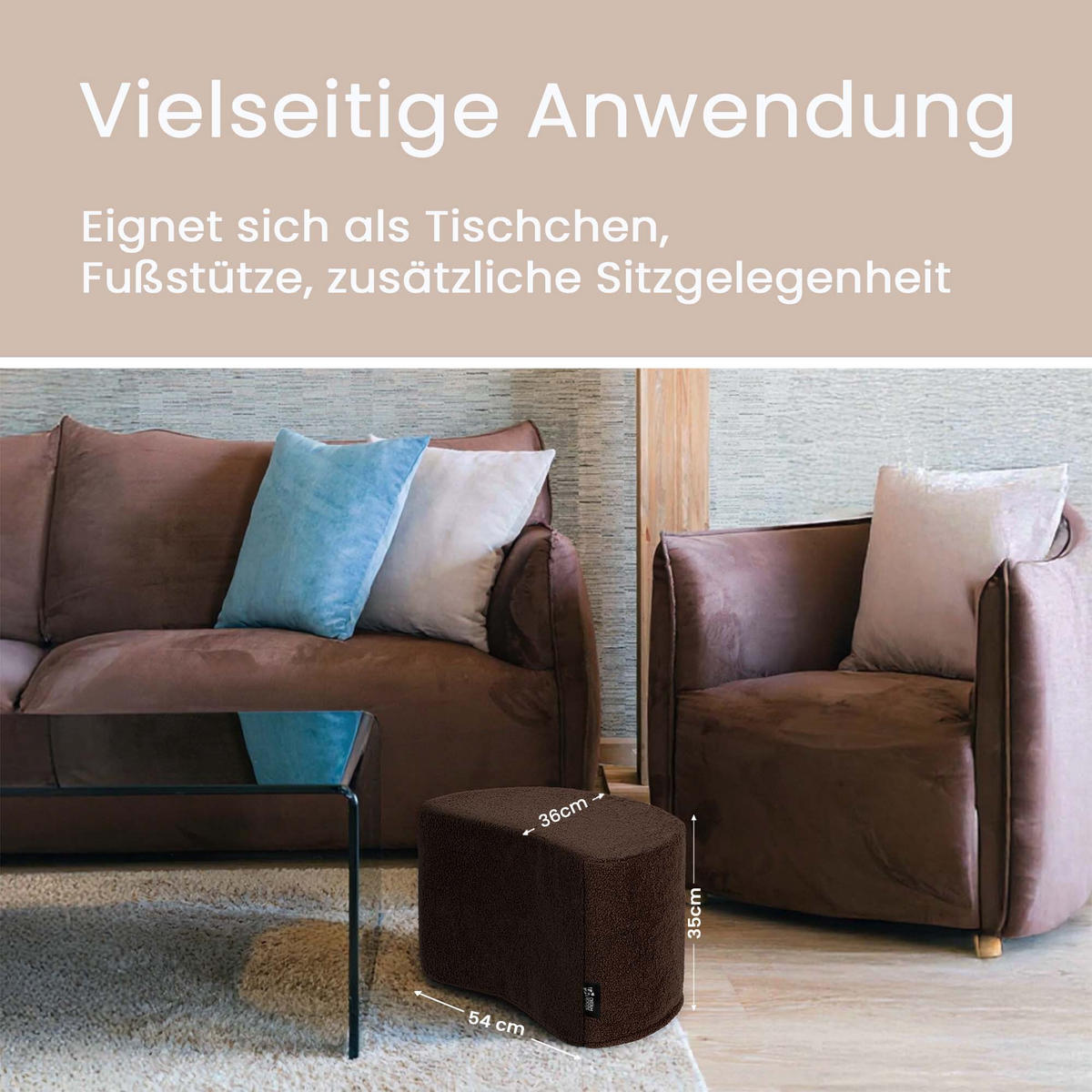 SITZSACK Halbmond 54/36/35 cm, weicher Bouclé 315 g/m², Dunkelgrau - Braun, Textil (36/35/54cm) - Dreamroots