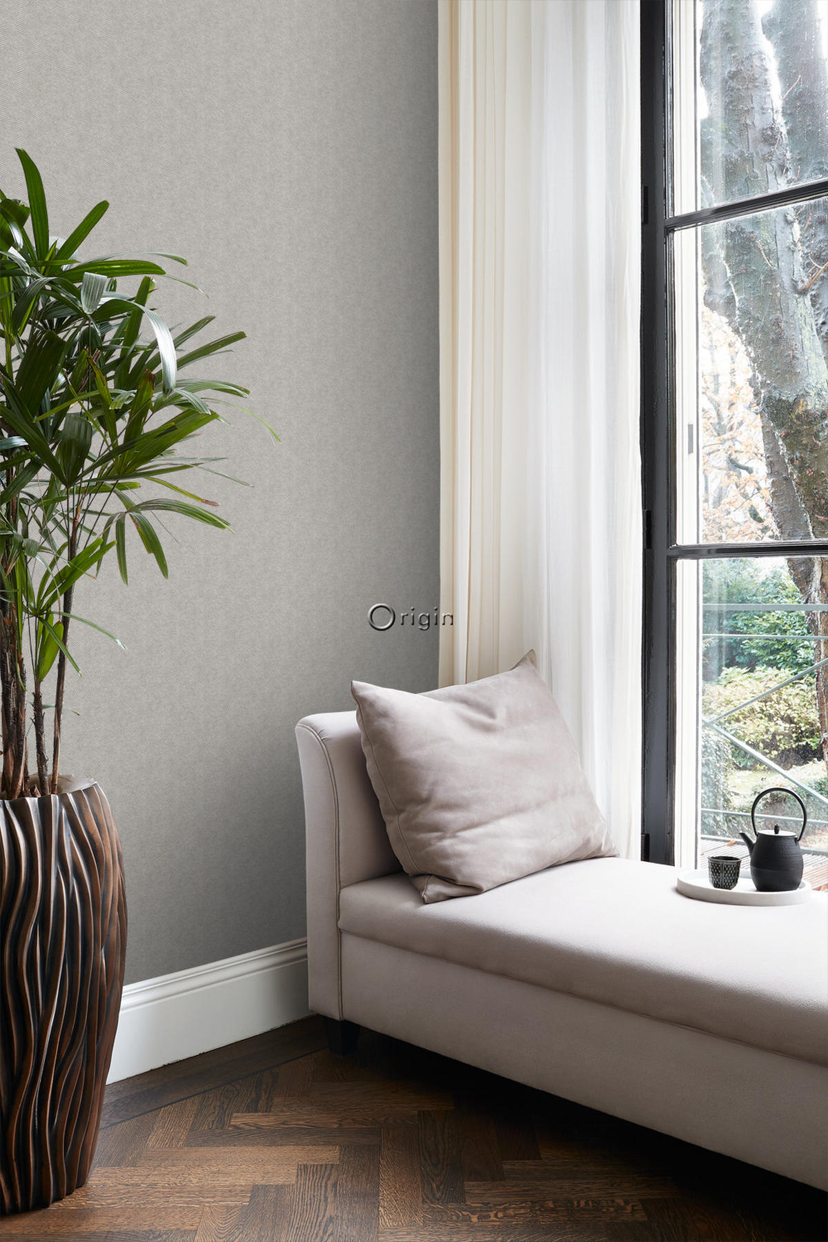 TAPETE Fischgrätmuster 53 cm x 10.05 m - Grau, Papier (53/1000cm) - Origin Wallcoverings
