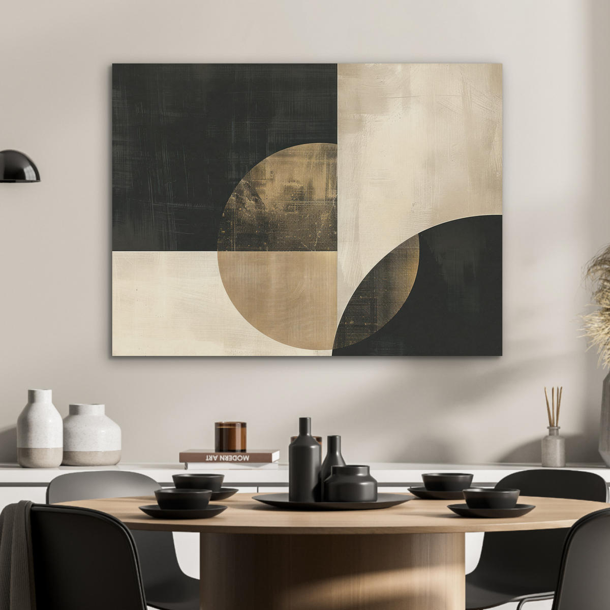 AKUSTIKPANEEL Abstrakt - Geometrische Formen - Schwarz - Gold 80x60 cm - Ecru, Textil (80/0.9/60cm) - MuchoWow