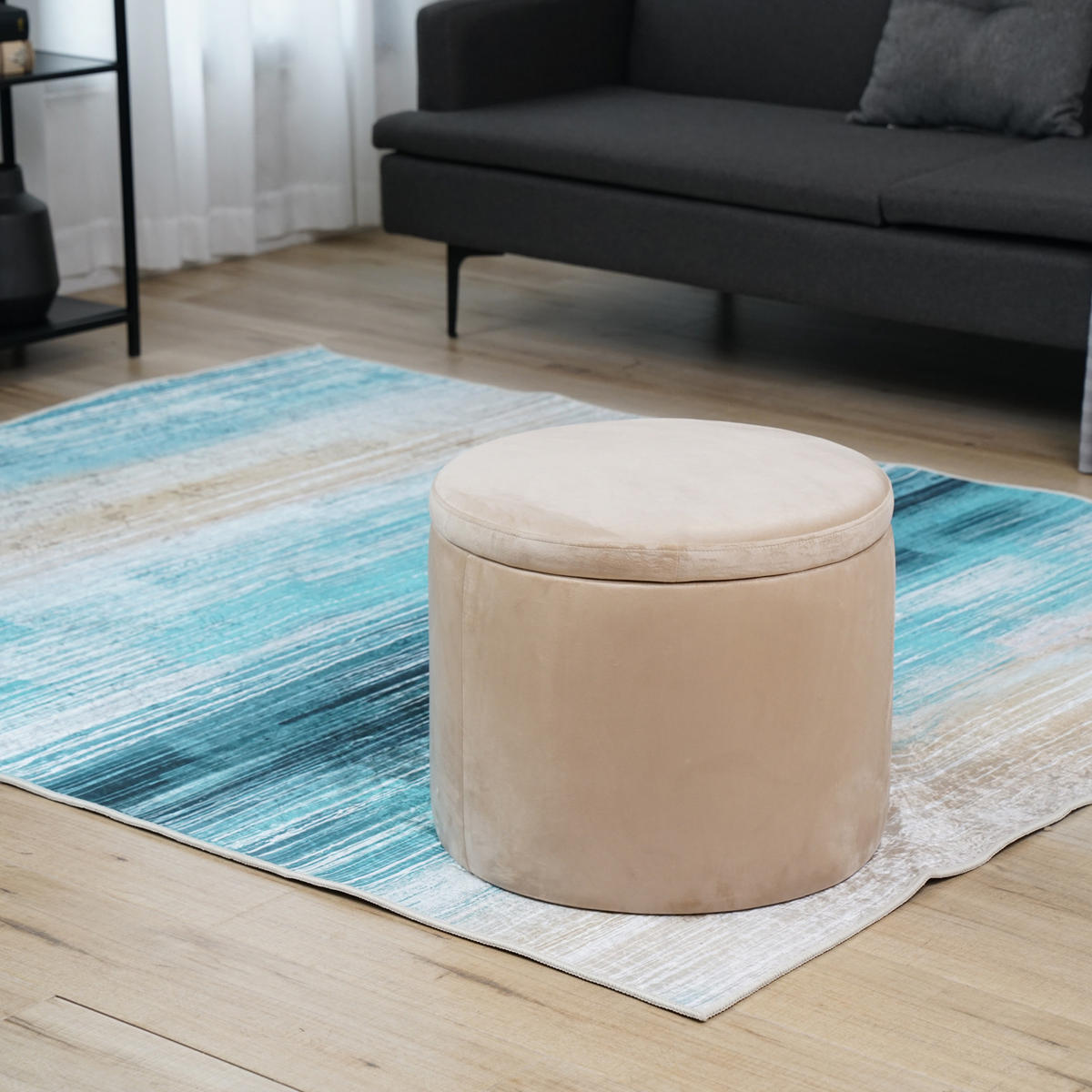 HOCKER AMBER Samt Beige - Beige, Textil (44/35/44cm) - SVITA