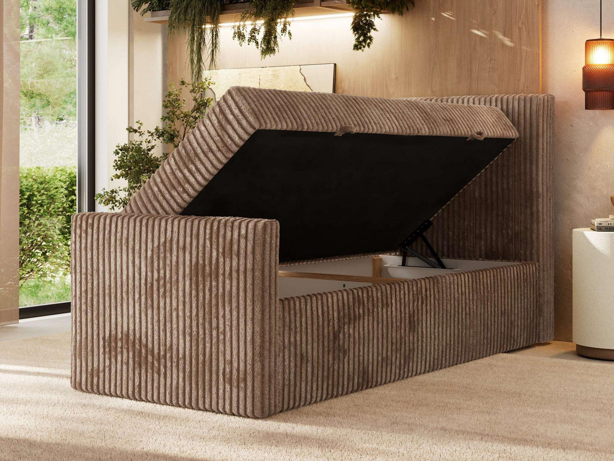 BOXBETT TILIANO DUO 90/200 - Braun Cord - H4 - Topper Visco - Rechts Seite - Braun, Textil (90/200cm) - MKS