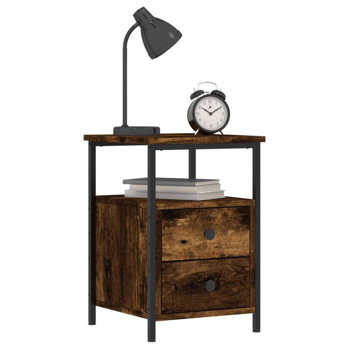 NACHTTISCH 2-teilig mit 2 Schubladen 34/35,5/50 cm aus Holzwerkstoff in Räuchereiche Dekor - Dunkelbraun/Schwarz, Holz/Metall (34/50/35.5cm) - vidaXL