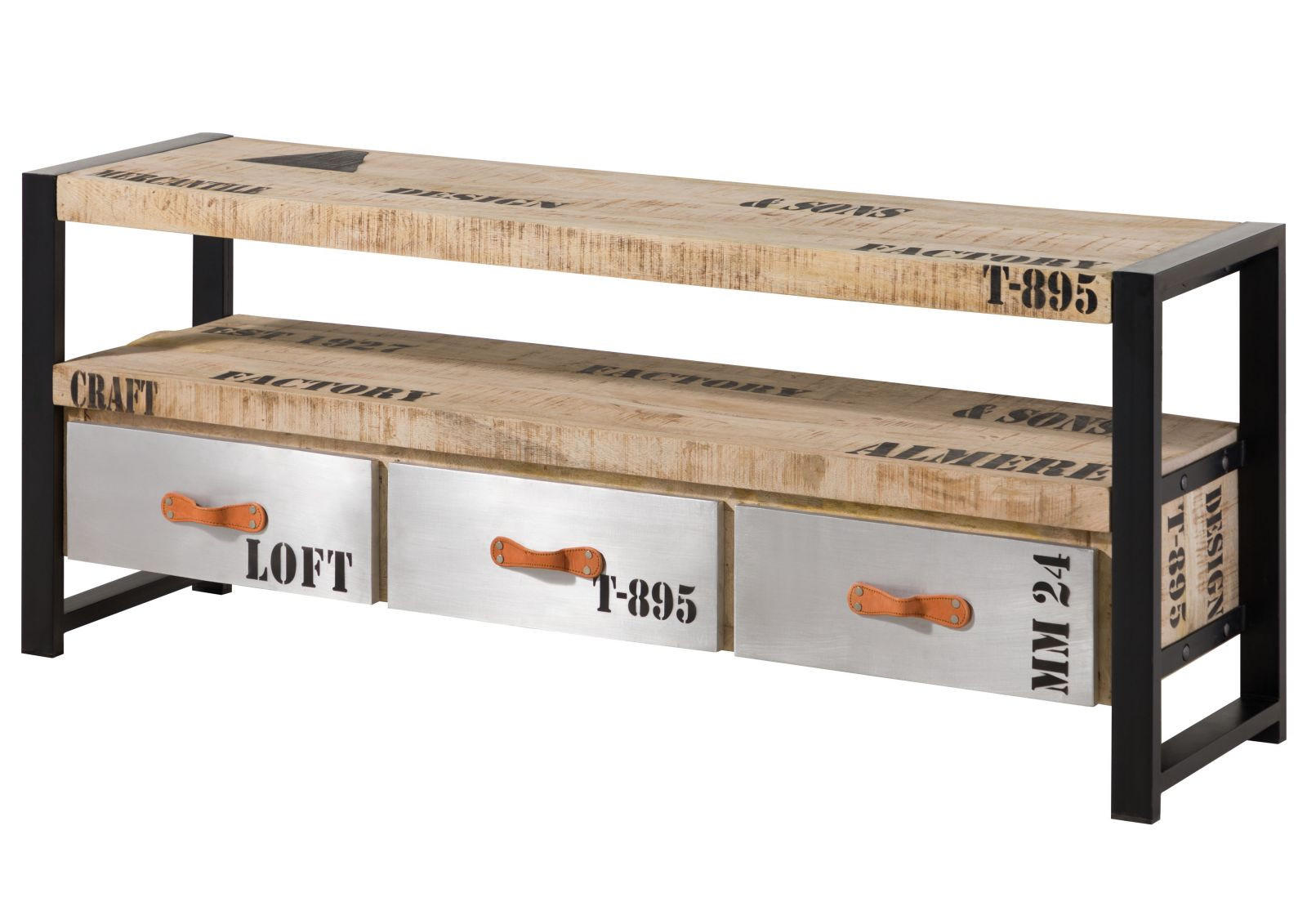 TV-BOARD Mango 150x40x60 natur bedruckt FACTORY #106 - Naturfarben, Holz (150/60/40cm) - Massivmoebel24
