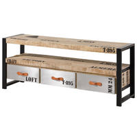 TV-BOARD Mango 150x40x60 natur bedruckt FACTORY #106 - Naturfarben, Holz (150/60/40cm) - Massivmoebel24
