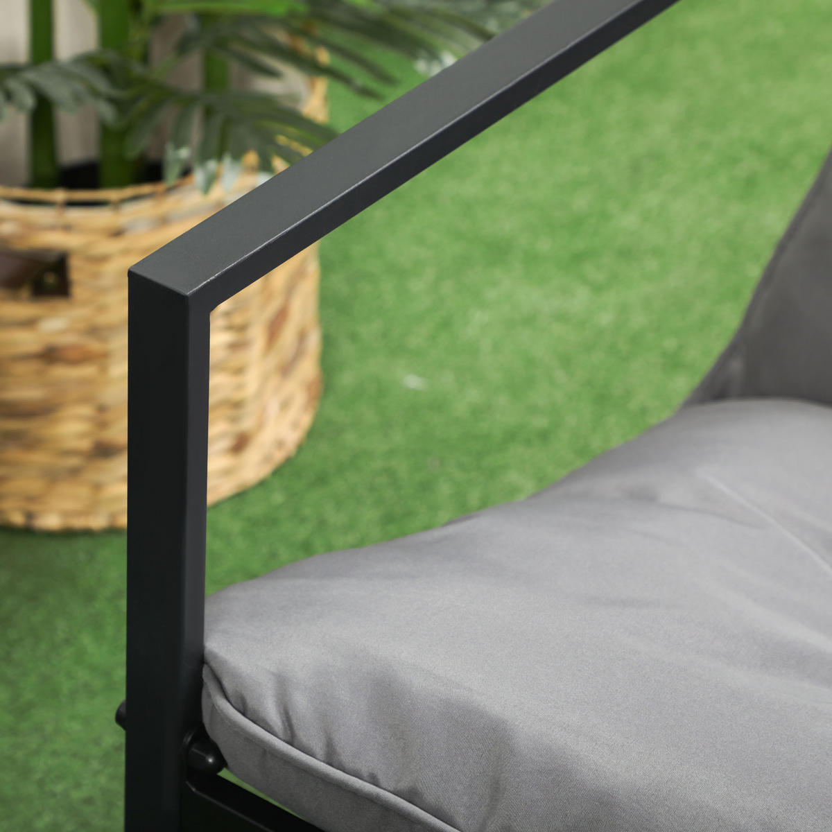 GARTENMÖBEL-SET DE-06529 1 Glastisch, 2 Sessel, 1 Sofa, wetterbeständig Grau+Schwarz - Schwarz/Grau, Textil/Metall - ComfortXL