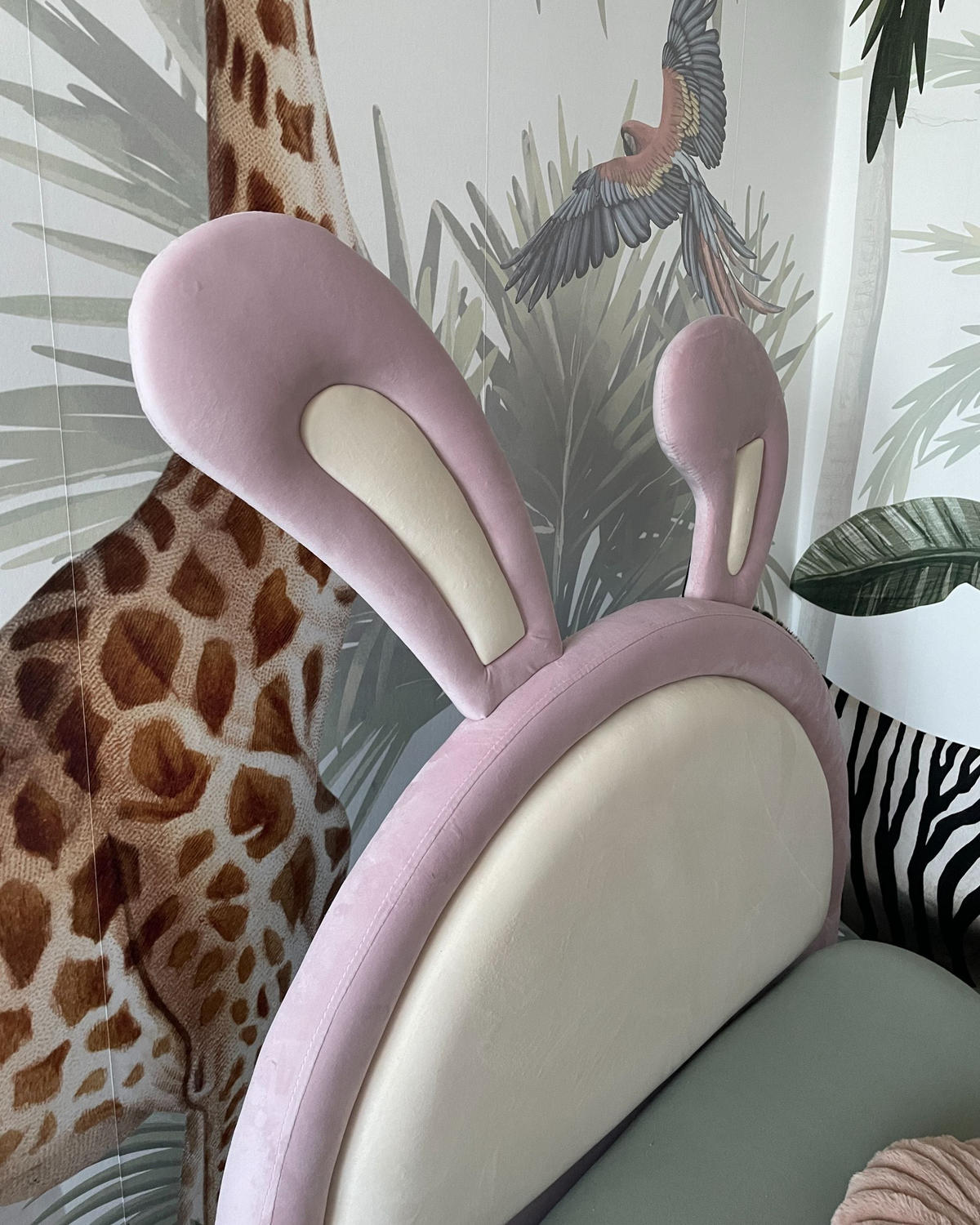 DĚTSKÁ POSTEL Králíček Sametová látka 90/200 cm Růžová Lallias - bílá/růžová, textil (90/200cm) - Beliani