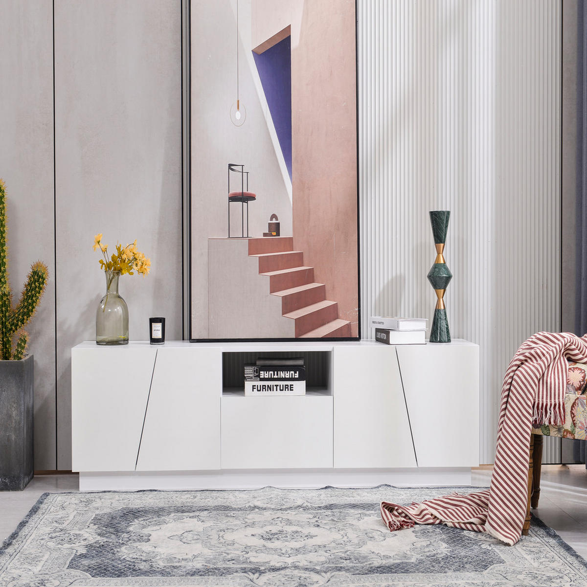 TV-SCHRANK 170cm Modern Patchwork-Stil Weiß - Weiß, Holz (43/23/60cm) - FLIEKS