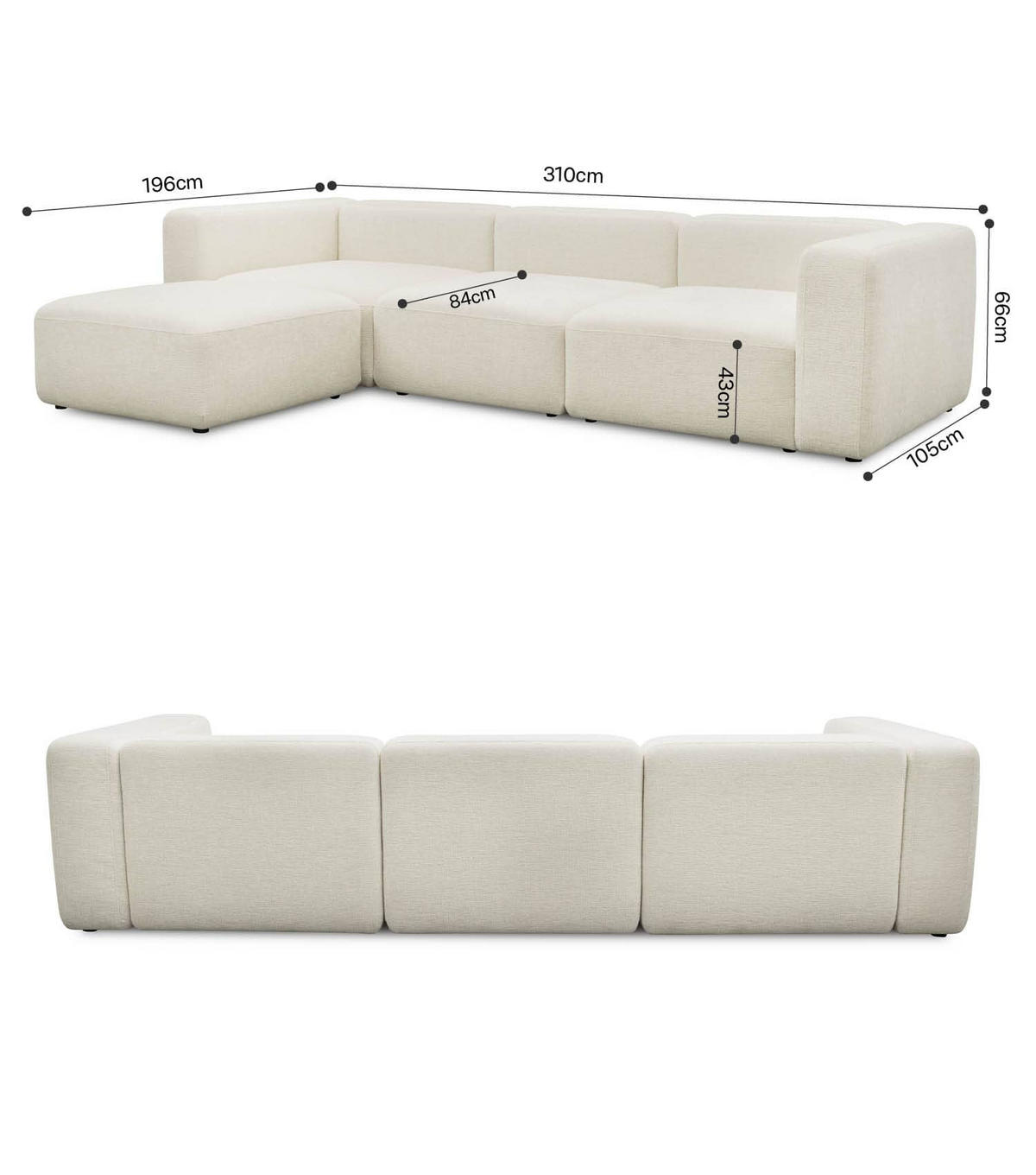 SOFA modular Cubo 4-Sitzer inkl. Hocker - Beige, Textil (314/201cm) - Mokebo