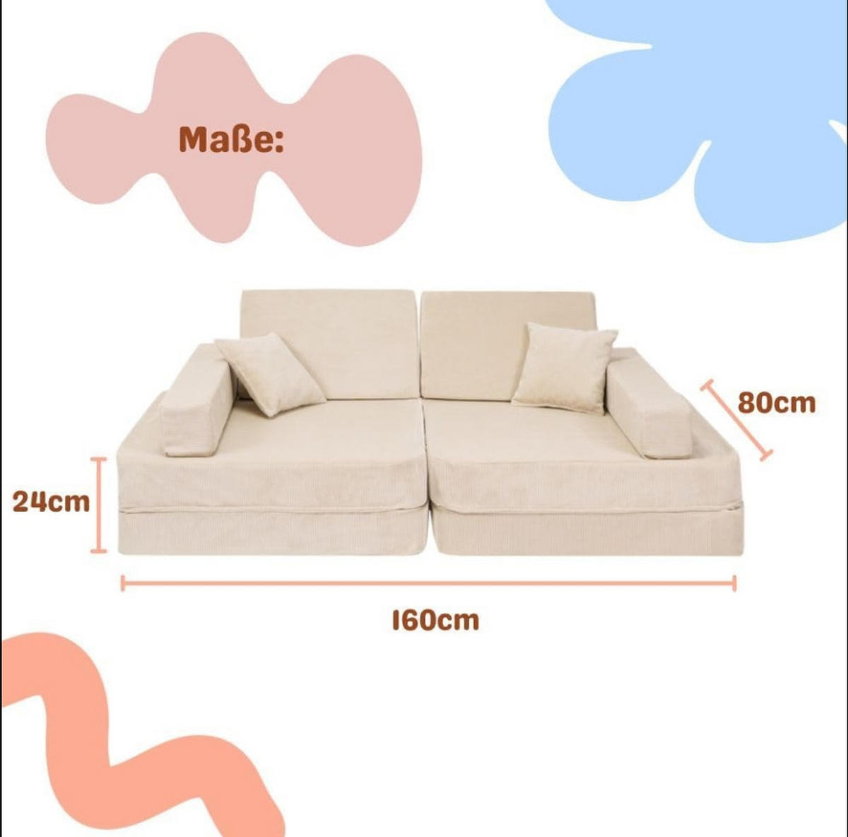 KINDERSOFA, Angelove, Cordsamt, Ziegel - Dunkelorange, Textil (160/24/80cm) - MeowBaby