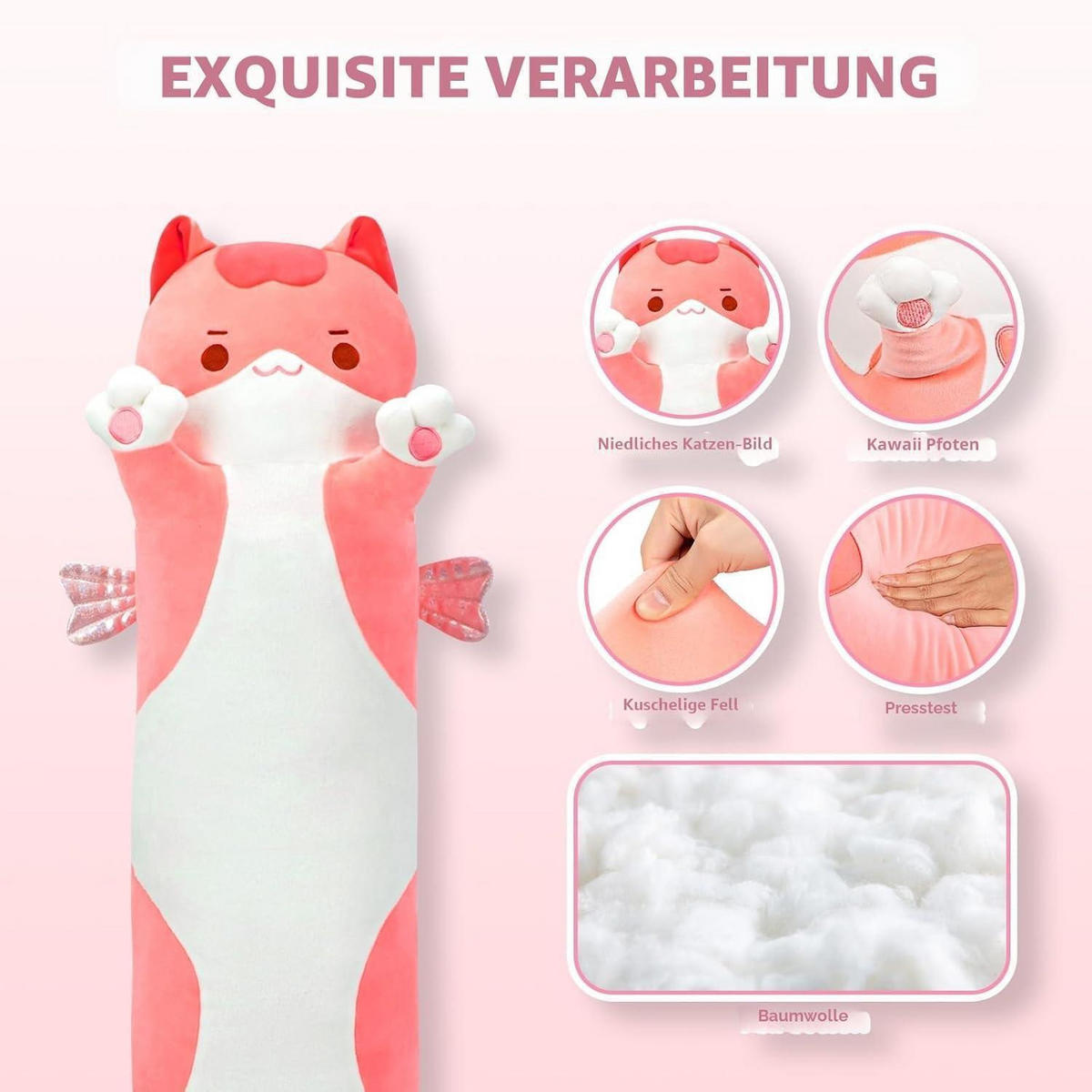 PLÜSCHKISSEN Katze 110 cm Rosa - Rosa, Textil (37.8/111.8cm)