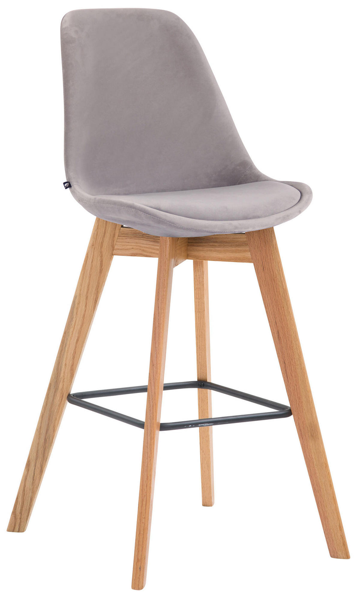 BARHOCKER Medoc, Gestell Natura, Samt Grau - Naturfarben/Grau, Holz/Textil (48/100/56cm) - TPFLiving