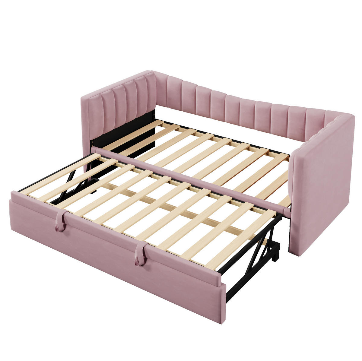 SAMT-POLSTERBETT 90/200 cm mit Ziehbett in Rosa - Rosa, Textil (180/200cm) - BEAOK