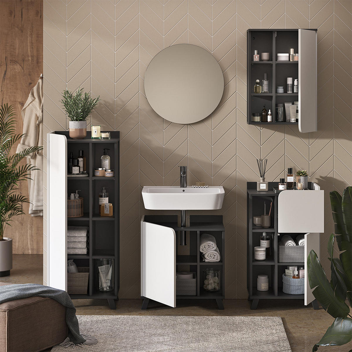 KOUPELNOVÝ NÁBYTEK Karen Antracitová/bílá - bílá/antracitová, kompozitní dřevo (60/65/35cm) - Vicco