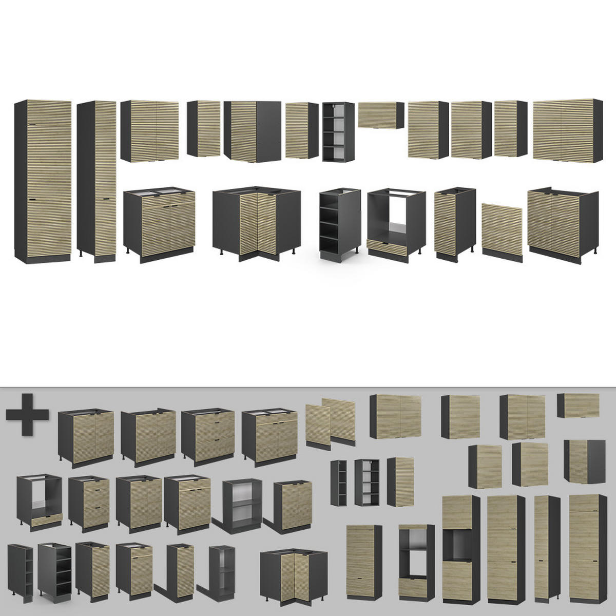 ROHOVÁ KUCHYŇ Fame-Line Dubový panel/antracit - antracitová/barva dubu, kompozitní dřevo (347/81.6/60cm) - Vicco