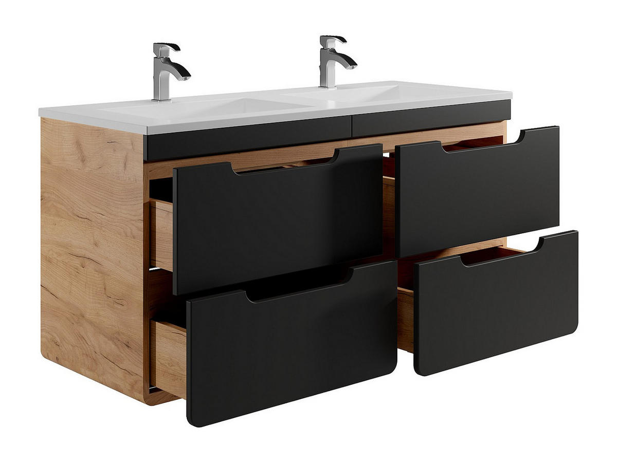 DOPPELWASCHTISCH - 120cm x 46cm - Holzspan - anthrazitgrau, naturfarben hell - ARUBA - Anthrazit, Holz (120/59/46cm) - Vente-Unique