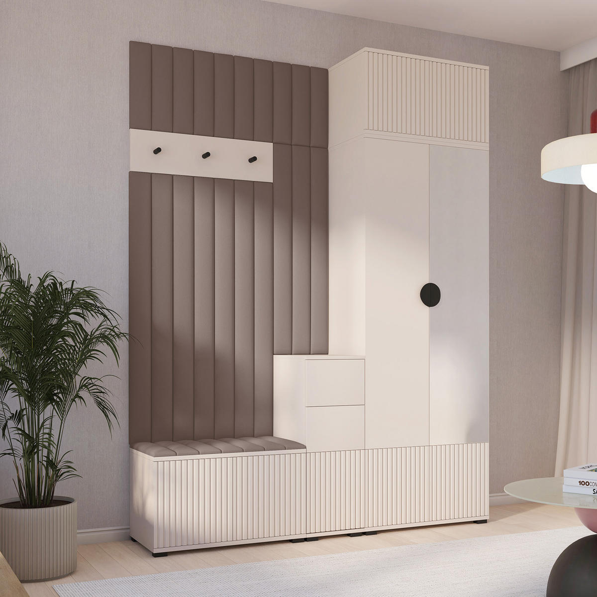 GARDEROBE Ritmo version 8 gefräste Kleiderschrank mit Polsterplatten Braun - Beige/Braun, Holzwerkstoff (170/225/40cm) - Jerpax