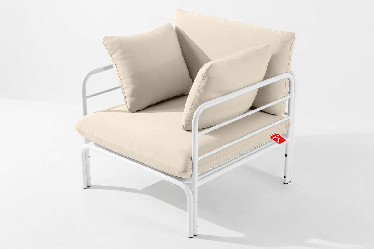 GARTENSESSEL RAMBE inkl. Auflagen, Stahlgestell, Modern, Weiß/Cremeweiß - Creme/Weiß, Textil/Metall (79/80/80cm) - KONSIMO®
