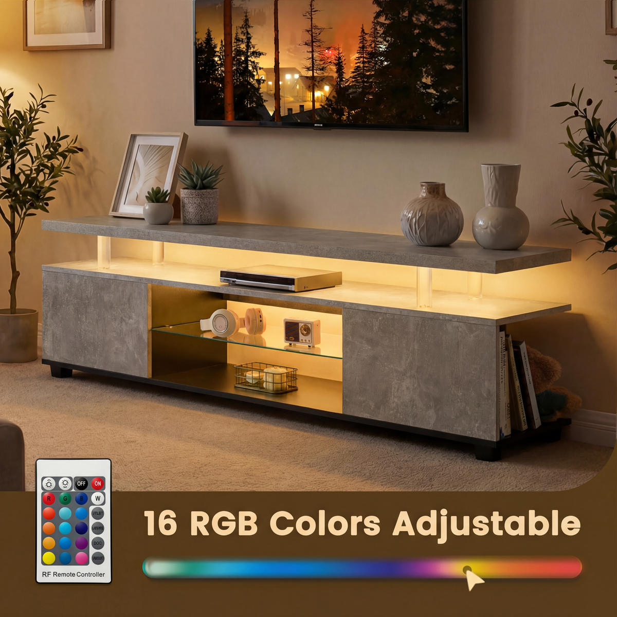 TV-ELEMENT 130/40/48 cm Grau mit LED-Licht - Schwarz, Holz (130/48/40cm) - Oxeza