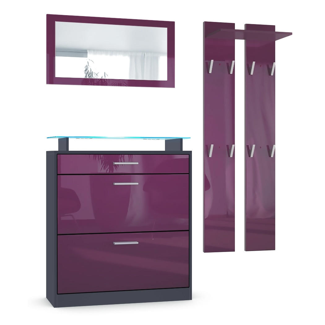GARDEROBE Loret Front in Brombeer Hochglanz - Brombeere, Holzwerkstoff (180/200/23cm) - Vladon