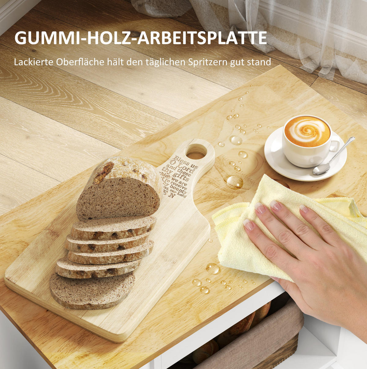 KÜCHENINSEL 83/40/83 cm Eiche aus Sperrholz mit Rollen - Weiß, Holzwerkstoff (83/83/40cm) - OKWISH
