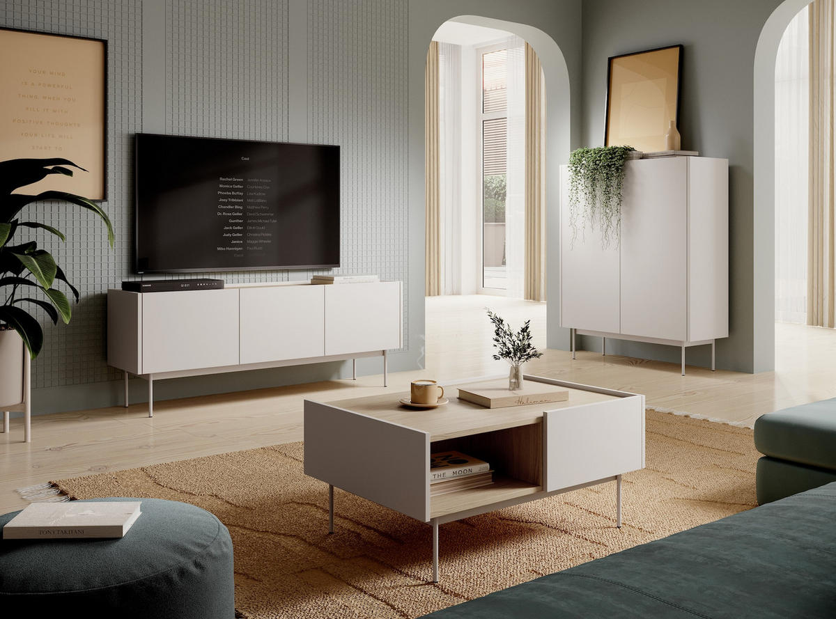 COUCHTISCH Color Kaschmir / Eiche Linea 97 / 65 / 45 cm - Creme, Holz/Holzwerkstoff (65/97/45cm) - Feldmann-Wohnen