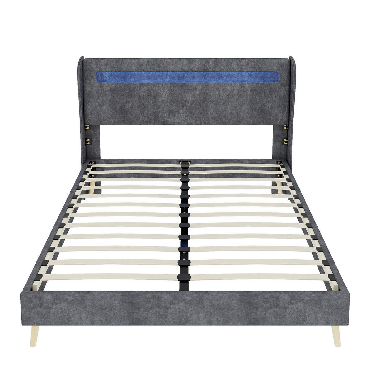 POLSTERBETT 160/200 cm mit verstellbarer Rückenlehne und LED-Beleuchtung, Grau - Grau, Textil (160/200cm) - Redom