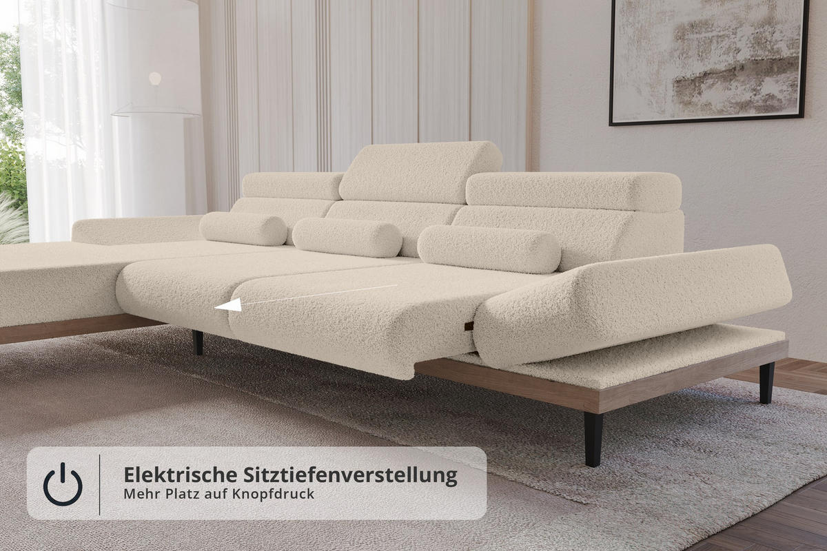 ELEKTRISCHES ECKSOFA Links MONA 316x205x85 Dunkelbeige Bouclé - Cappuccino, Holzwerkstoff/Textil (316/205cm) - ALTDECOR
