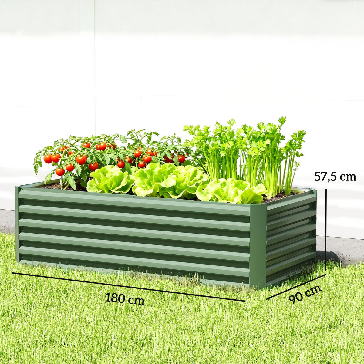 HOCHBEET DE-12274 e/tra tief 180/90/57,5 cm, offener Boden Hellgrün - Grün, Metall (180/57.5/90cm) - ComfortXL
