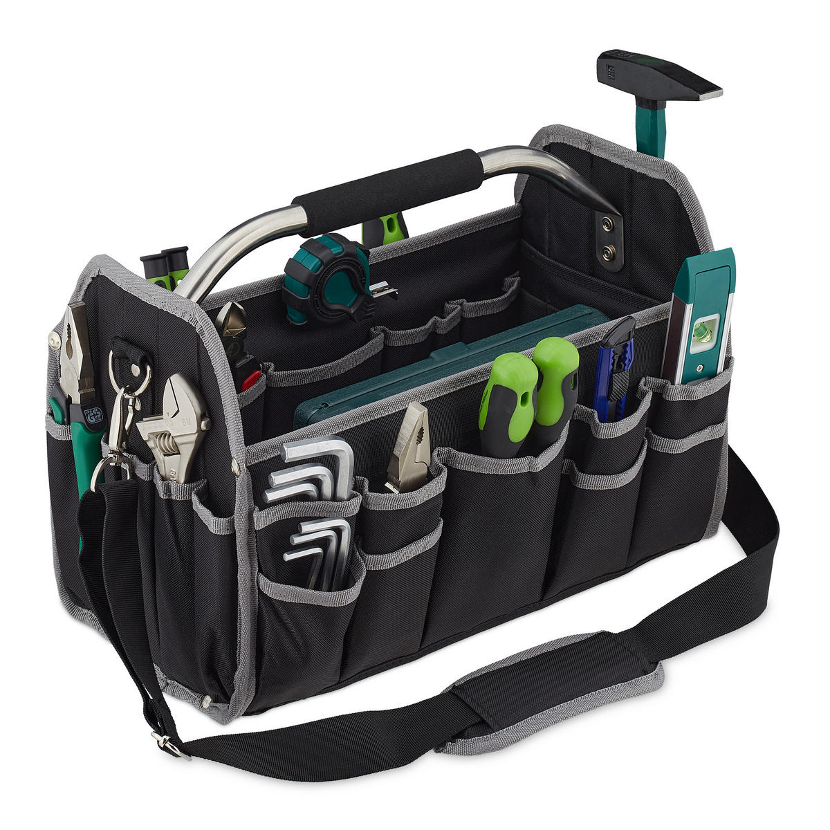 WERKZEUGTASCHE - Schwarz, Textil/Metall (42/30/23cm) - Relaxdays