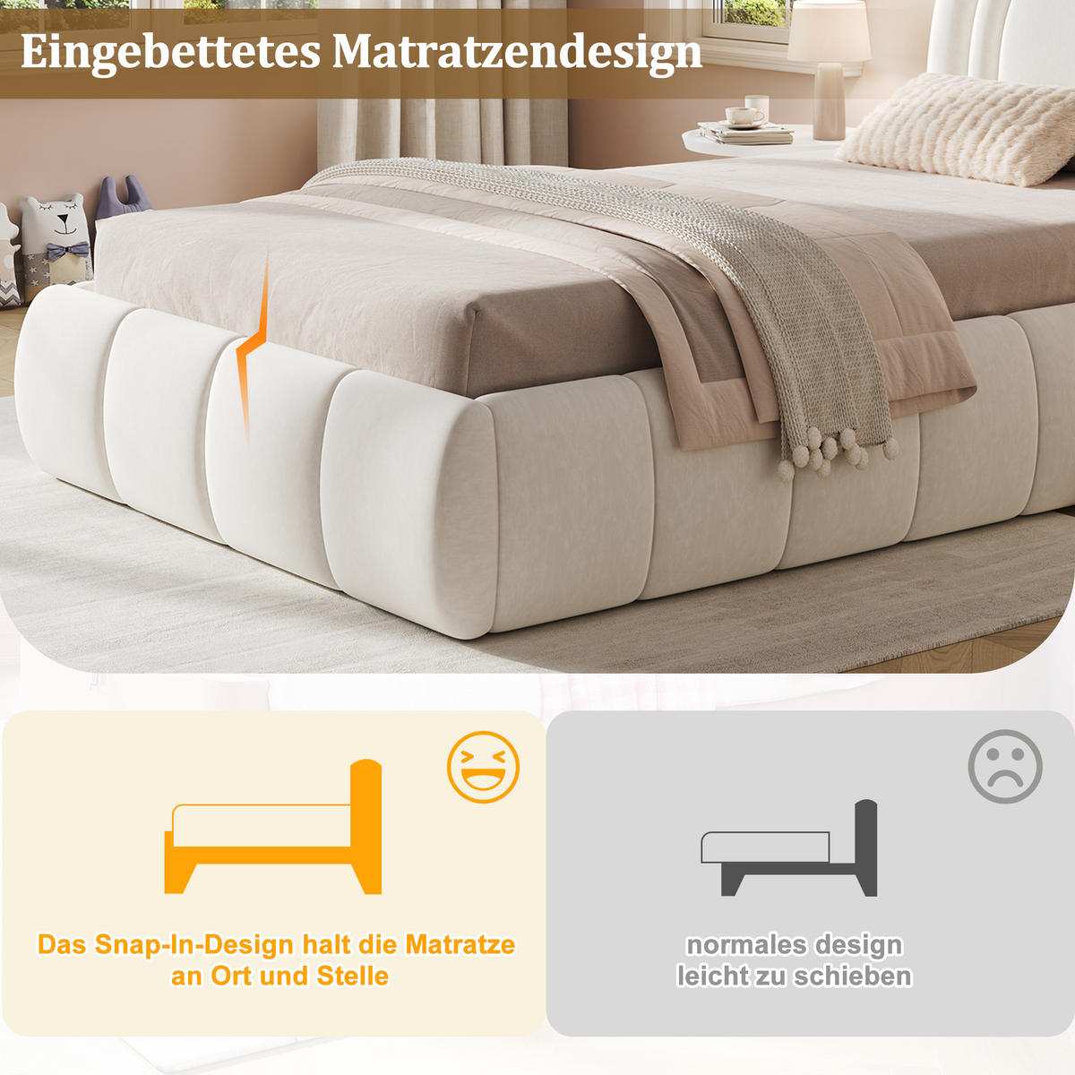 KINDERBETT Beige Samt 90x200 Hydraulik Stauraum Lattenrost - Beige, Textil (90/200cm) - FLIEKS