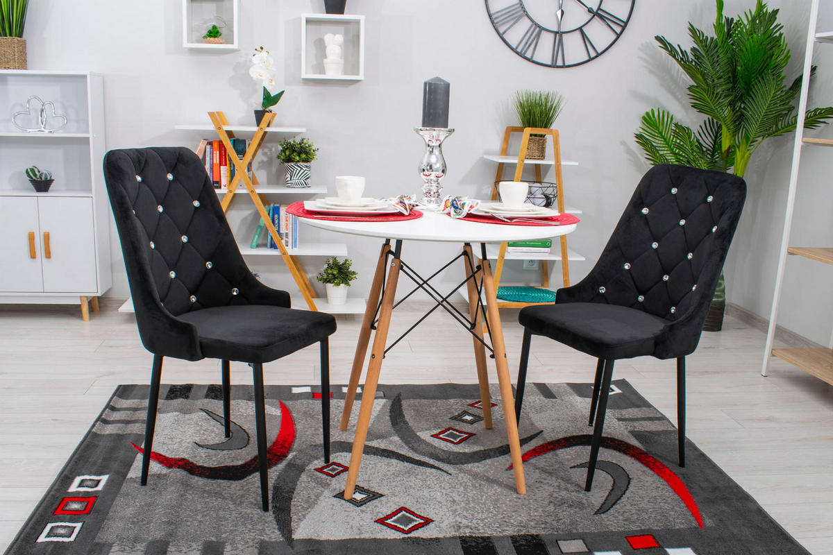 STUHL AMOROSI 4-er Set, Schwarz, mit Samtstoff gepolstert - Schwarz, Textil/Metall (48/93/56cm) - Komodee