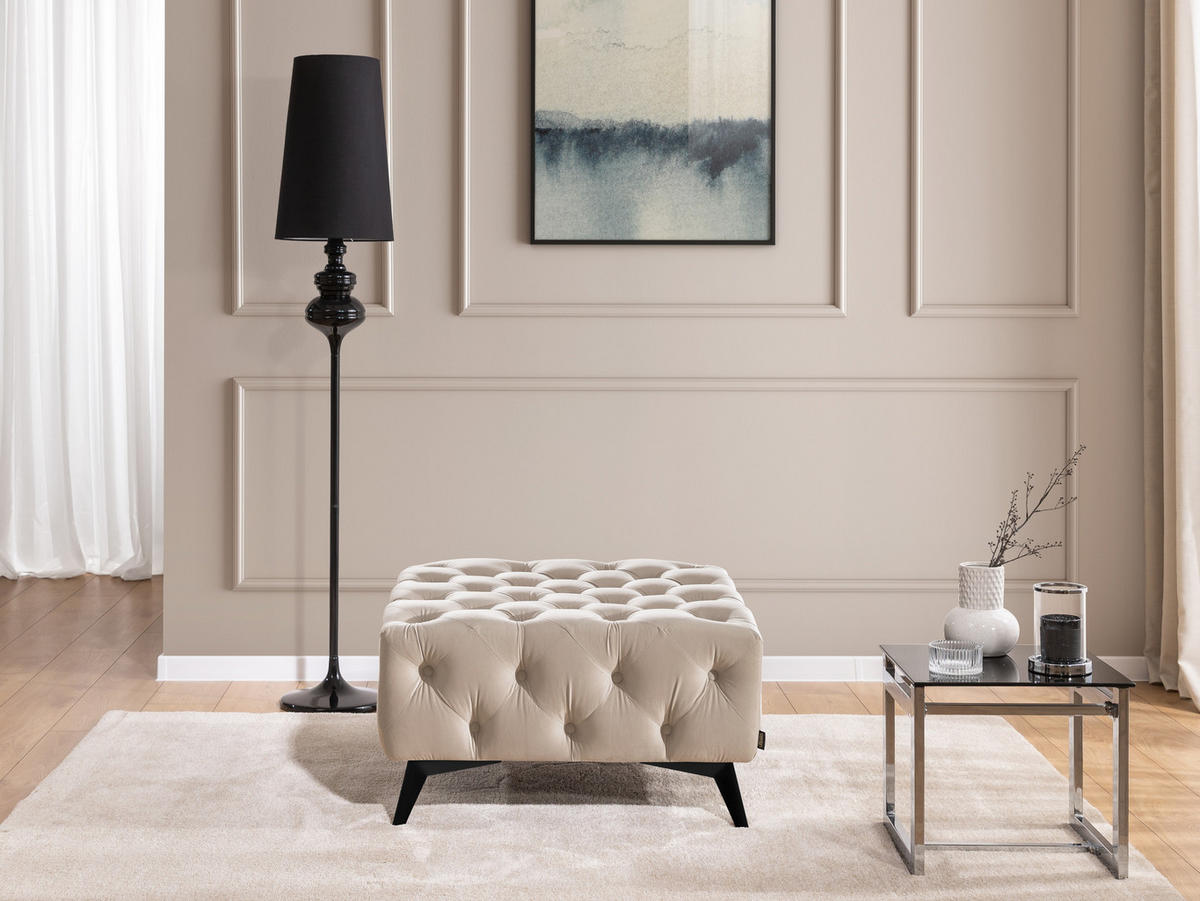 HOCKER Chesterfield Whitby Beige Samt mit schwarzen Füßen - Beige/Schwarz, Holz/Textil (80/45/80cm) - S-Style Möbel